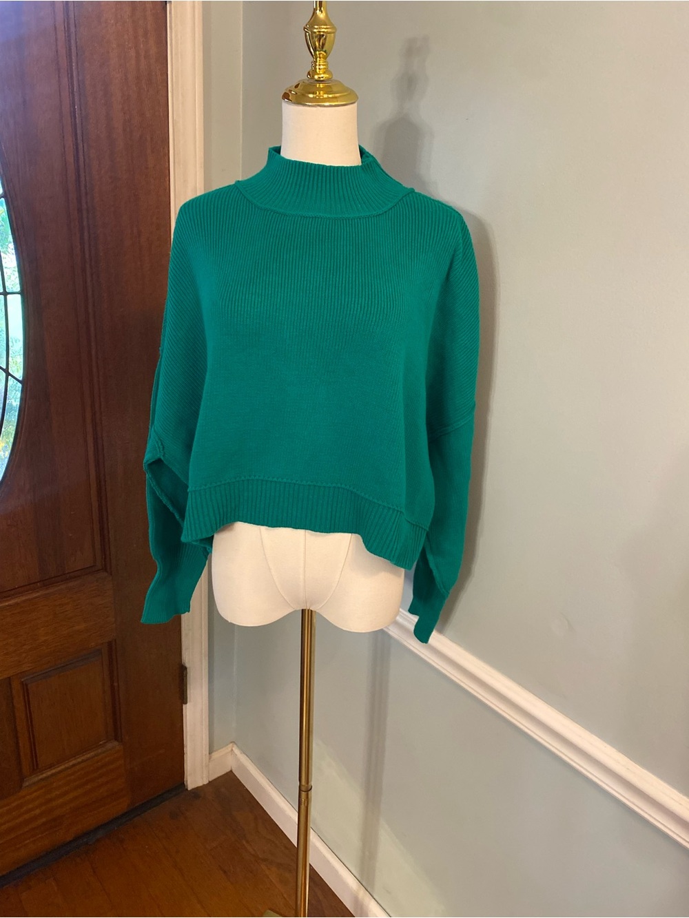 Zenana Outfitters Teal Ribbed Mock Neck Sweater